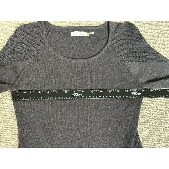 Calvin Klein Long Sleeve Mini Sweater Dress Gray Knit Women's Small Pleated Hem - Picture 5 of 7